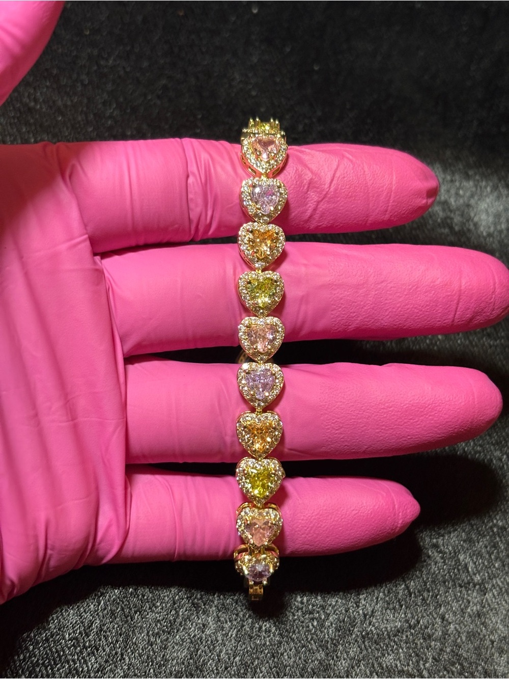 8.7mm Yellow Gold Heart Tennis Bracelet 8 in.